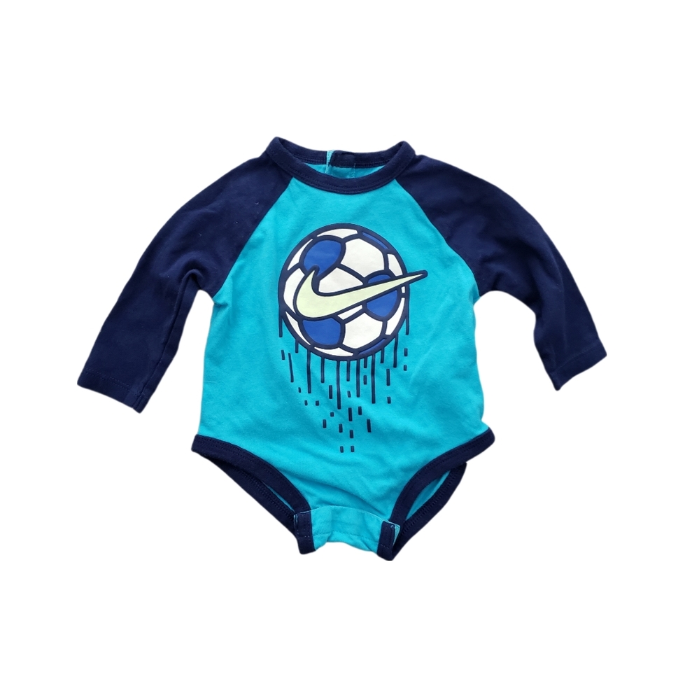 Nike 3 Months Blue Raglan Soccer Ball Long Sleeve Bodysuit